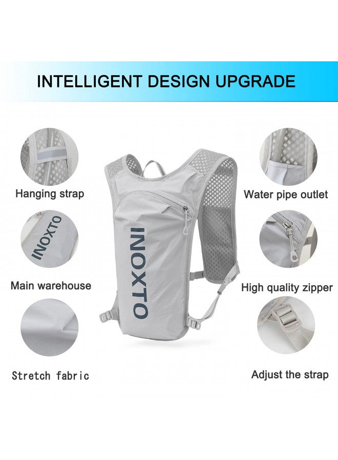 INOXTO Running Hydration Vest Backpack,Lightweight Insulated Pack with 1.5L Water Bladder Bag Daypack for Hiking Trail Running Cycling Race Marathon for Women Men (Light Gray) - Image 2