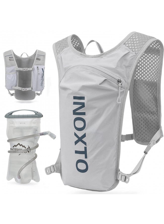INOXTO Running Hydration Vest Backpack,Lightweight Insulated Pack with 1.5L Water Bladder Bag Daypack for Hiking Trail Running Cycling Race Marathon for Women Men (Light Gray) - Image 1