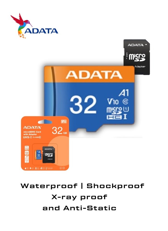 ADATA - Premier 32GB Memory Card MicroSDHC/SDXC UHS-I Class 10 V10 A1 with Adapter | Waterproof, Shockproof, X-ray proof, and Anti-static - Image 1