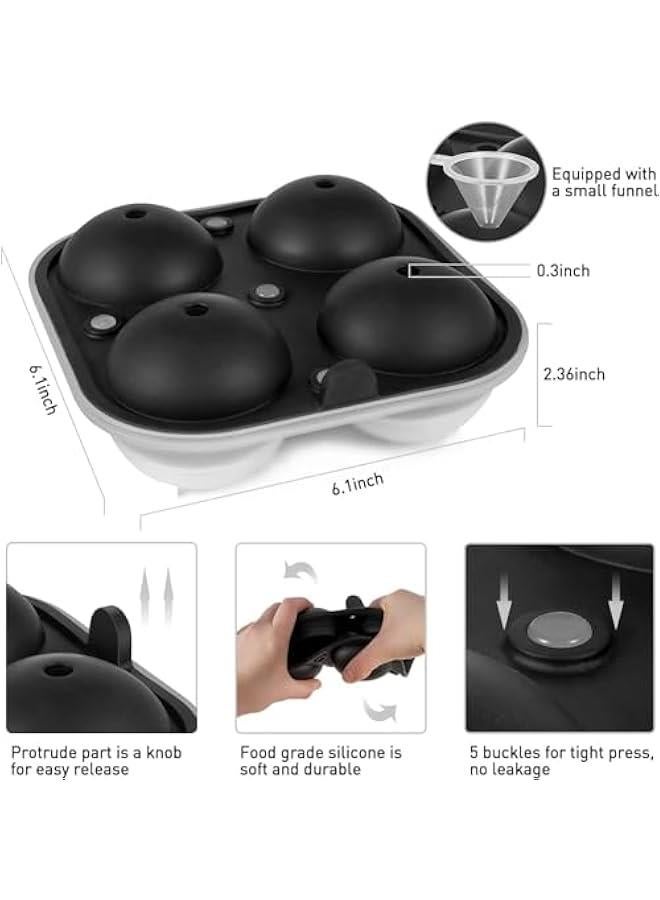 HOOKOR Ice Cube Tray, Large Sphere Ice Ball Maker with Lid & Funnels, Silicone Ice Cube Tray for Whiskey Cocktails & Bourdon - Reusable and BPA Free - Image 4