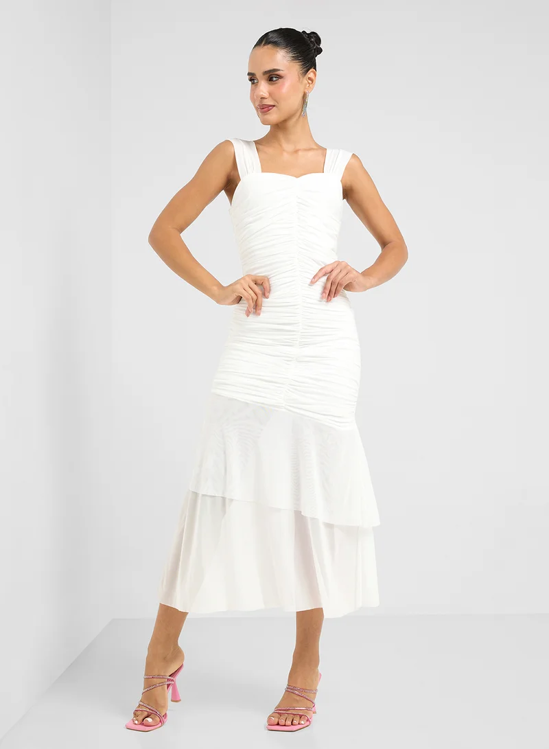 Ginger Ruched Tiered Midi Dress