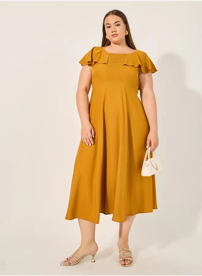 ستايلي Plus Size Solid Pintuck Detail A-Line Midi Dress