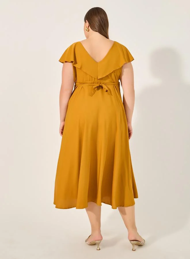 Styli Ruffled Shoulder Midi Dress