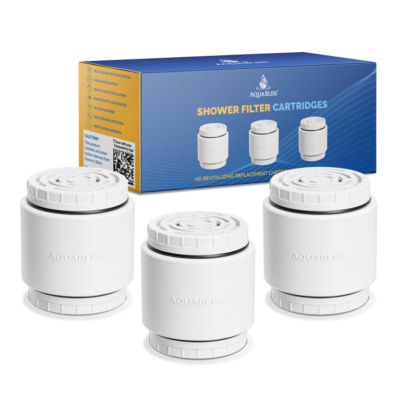 AquaBliss HD Revitalizing Shower Filter Replacement Cartridge For SF400 & SF500-2x Vitamin C + Minerals for Silky Hair, Glowing Skin, Strong Nails. 3-Pack (SFC400) - Image 1