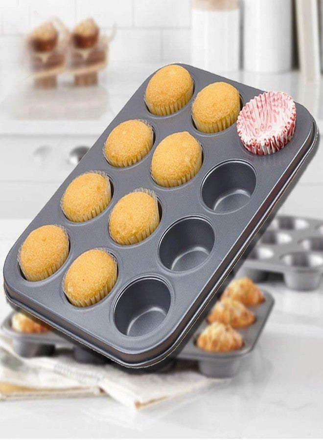 Maghya 12-Cavity Muffin Pan - Professional Grade Carbon Steel Baking Tray, Non-Stick Coating, Microwave & OTG Safe Cupcake Mould for Home Bakers - Image 3