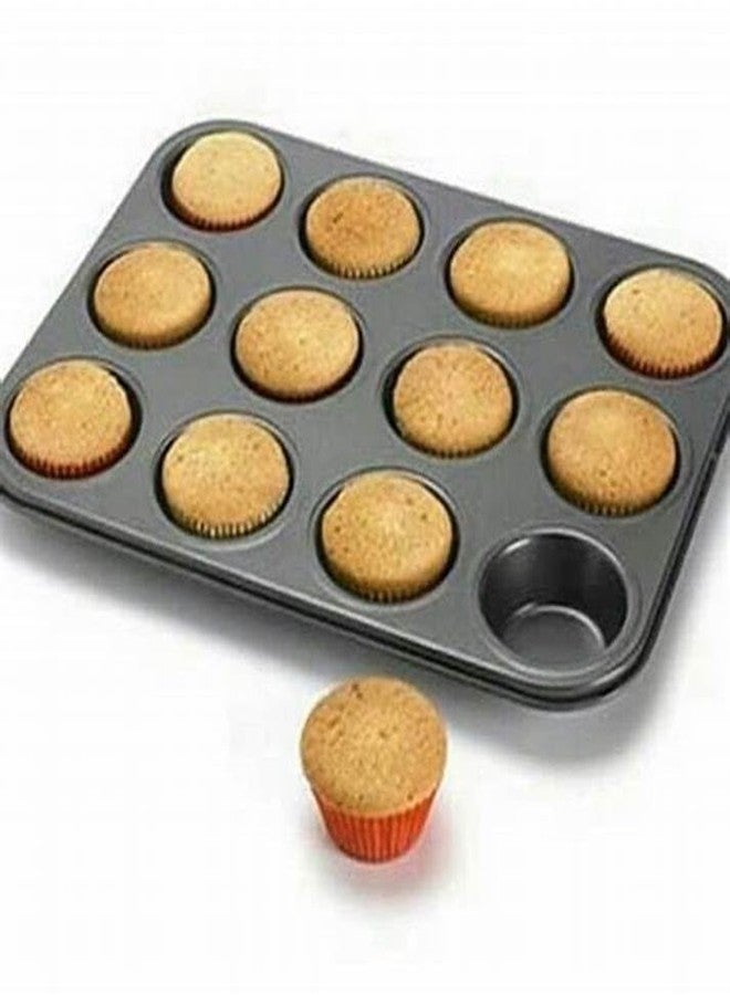 Maghya 12-Cavity Muffin Pan - Professional Grade Carbon Steel Baking Tray, Non-Stick Coating, Microwave & OTG Safe Cupcake Mould for Home Bakers - Image 5