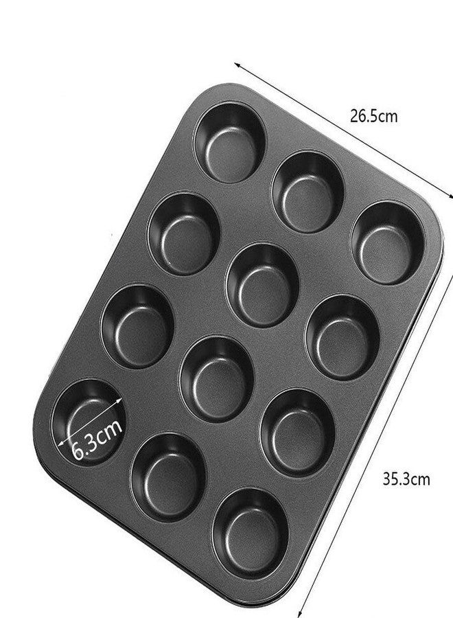 Maghya 12-Cavity Muffin Pan - Professional Grade Carbon Steel Baking Tray, Non-Stick Coating, Microwave & OTG Safe Cupcake Mould for Home Bakers - Image 2