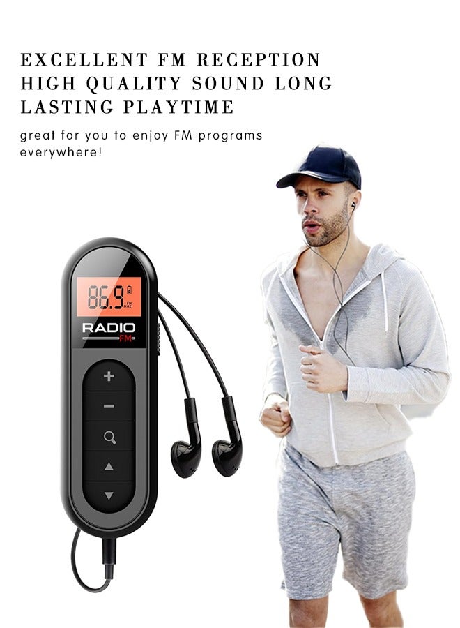 RADIO FM Portable Radio, Rechargeable Pocket Radio with Best Reception Digital Tuning, LCD Screen,Belt Clip, Stereo Sound Earphone Jack for Gym, Jogging, Walking, Camping  - Image 2