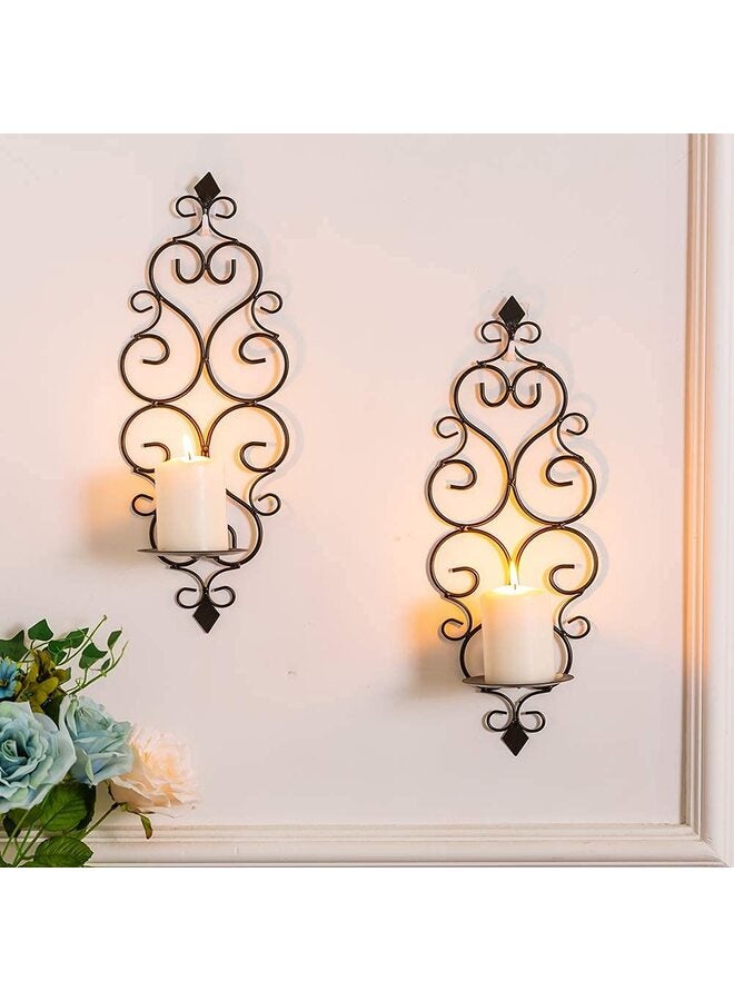 مجموعة حامل شموع حائط حديدي مكونة من قطعتين، حامل شموع عمودي معلق على الحائط، ديكور حائط لغرفة النوم وغرفة الطعام (أسود) - Image 4