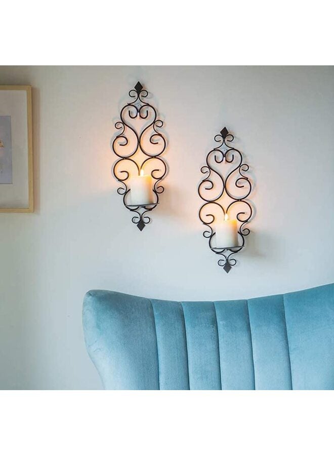 مجموعة حامل شموع حائط حديدي مكونة من قطعتين، حامل شموع عمودي معلق على الحائط، ديكور حائط لغرفة النوم وغرفة الطعام (أسود) - Image 5