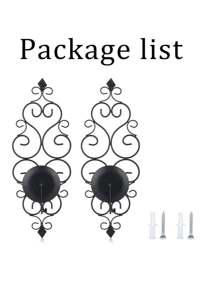 مجموعة حامل شموع حائط حديدي مكونة من قطعتين، حامل شموع عمودي معلق على الحائط، ديكور حائط لغرفة النوم وغرفة الطعام (أسود) - Image 2