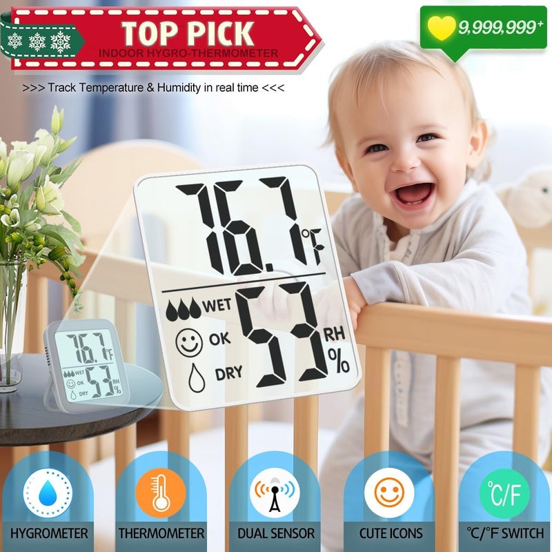 Antonki Room Thermometer for Home, 2 Pack Digital Temperature and Humidity Monitors, Indoor Hygrometer Sensor, Humidity Gauge, Humidity Meter for Baby Room, Terrarium, Incubator, Greenhouse - Image 2
