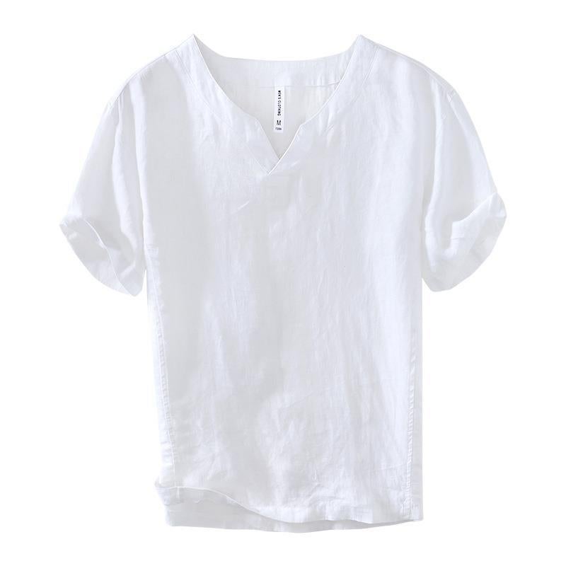 L998 Chinese Style Retro V-Neck Short Sleeve T-Shirt Men'S Casual Loose Summer Linen Base Shirt A Generation Of Hair - Image 5