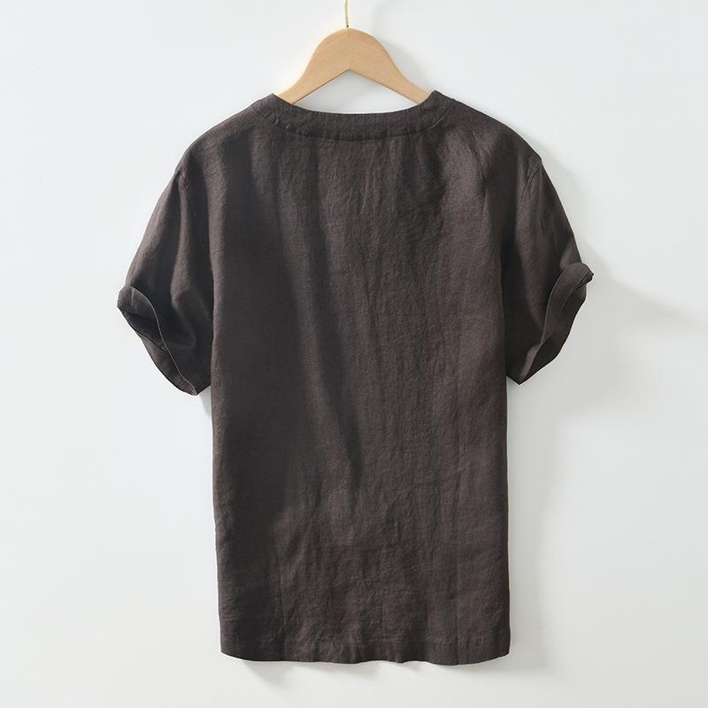 L998 Chinese Style Retro V-Neck Short Sleeve T-Shirt Men'S Casual Loose Summer Linen Base Shirt A Generation Of Hair - Image 3