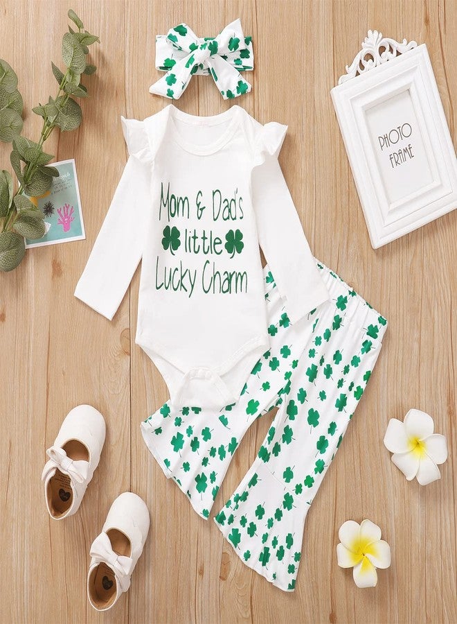 Shalofer Baby Girl Shamrock Outfit Newborn Girl Lucky Charm Bodysuit(Green-Flare pants,0-3 Months) - Image 2