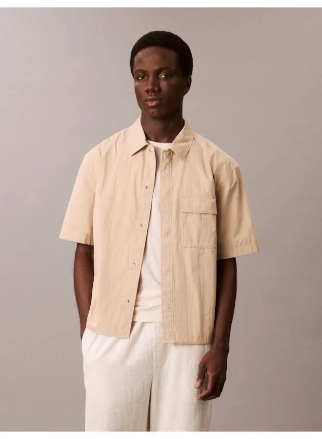 Relaxed Cotton Blend Short Sleeve Shirt