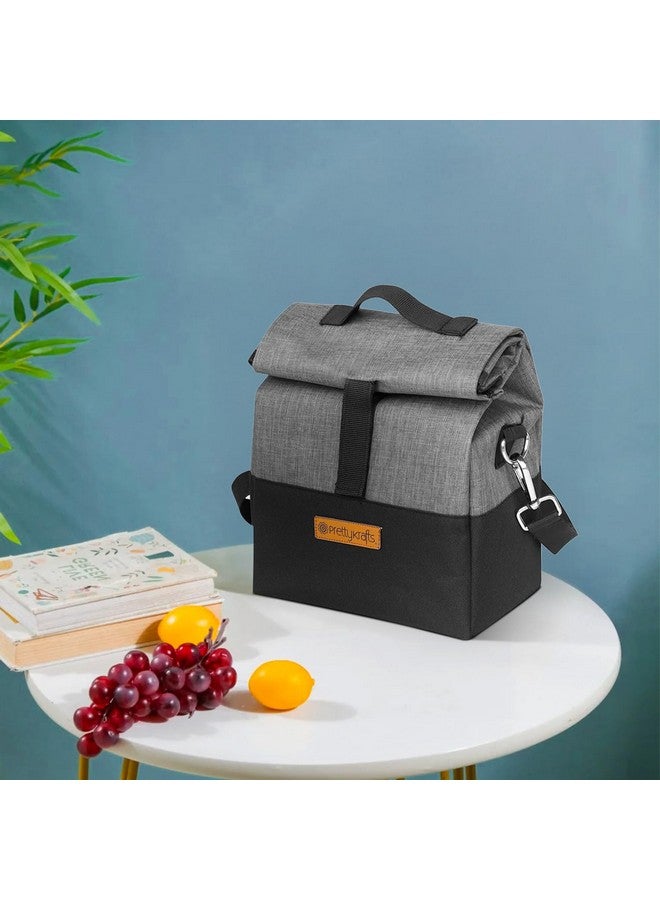 PrettyKrafts Spacious Insulated Lunch Bag - Eco-Friendly, Reusable, Spill-Proof, Durable Tiffin Organizer for Office, School, Picnic, and Travel with Adjustable Strap (21x14x37 cm, Grey & Black) - Image 1