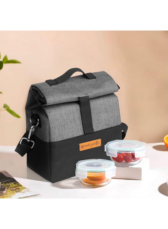 PrettyKrafts Spacious Insulated Lunch Bag - Eco-Friendly, Reusable, Spill-Proof, Durable Tiffin Organizer for Office, School, Picnic, and Travel with Adjustable Strap (21x14x37 cm, Grey & Black) - Image 2