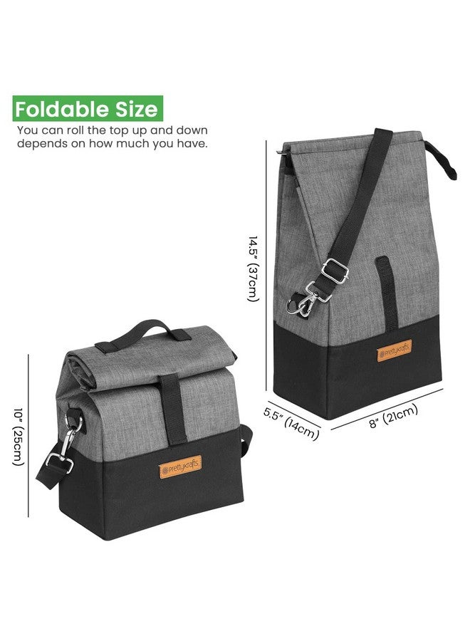 PrettyKrafts Spacious Insulated Lunch Bag - Eco-Friendly, Reusable, Spill-Proof, Durable Tiffin Organizer for Office, School, Picnic, and Travel with Adjustable Strap (21x14x37 cm, Grey & Black) - Image 3