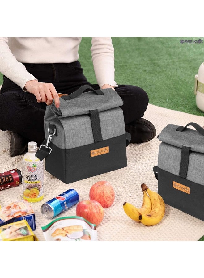 PrettyKrafts Spacious Insulated Lunch Bag - Eco-Friendly, Reusable, Spill-Proof, Durable Tiffin Organizer for Office, School, Picnic, and Travel with Adjustable Strap (21x14x37 cm, Grey & Black) - Image 5