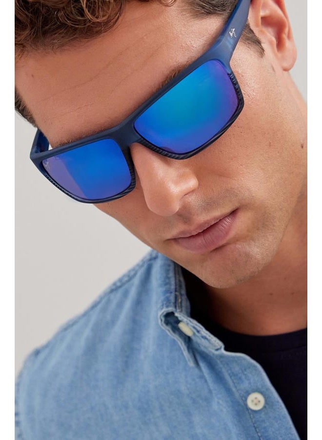 MAUI JIM نظارات شمسية مغلفة ببراءة اختراع Polarizedplus2، شريط أزرق وأسود/هاواي زرقاء، كبيرة - Image 3