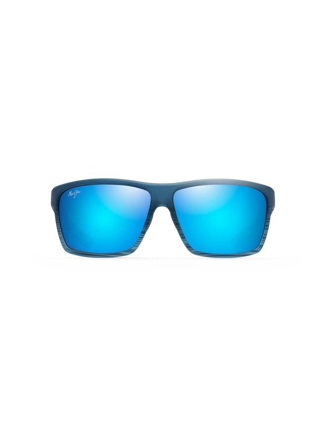 MAUI JIM نظارات شمسية مغلفة ببراءة اختراع Polarizedplus2، شريط أزرق وأسود/هاواي زرقاء، كبيرة - Image 1
