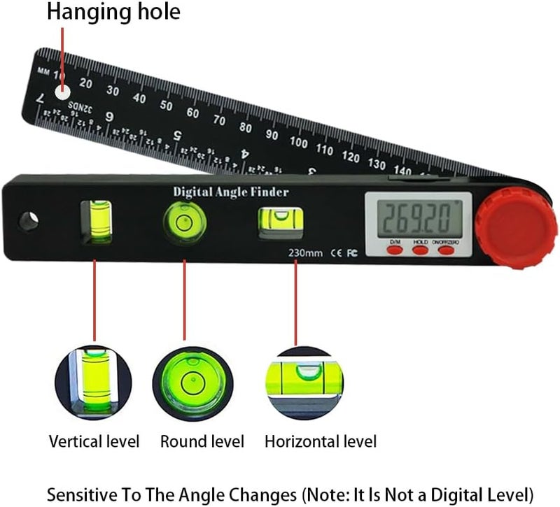 NORTOOLS Digital Angle Finder Protractor-7inch 0-360 °LCD Digital Protractor Ruler, ±0.5° Accuracy Measuring Tool for Woodworking/Construction/DIY/Miter Saw (Metric/Inch, 2 Batteries Included) - Image 3