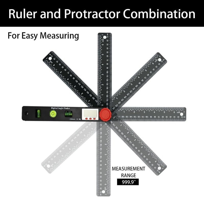 NORTOOLS Digital Angle Finder Protractor-7inch 0-360 °LCD Digital Protractor Ruler, ±0.5° Accuracy Measuring Tool for Woodworking/Construction/DIY/Miter Saw (Metric/Inch, 2 Batteries Included) - Image 5
