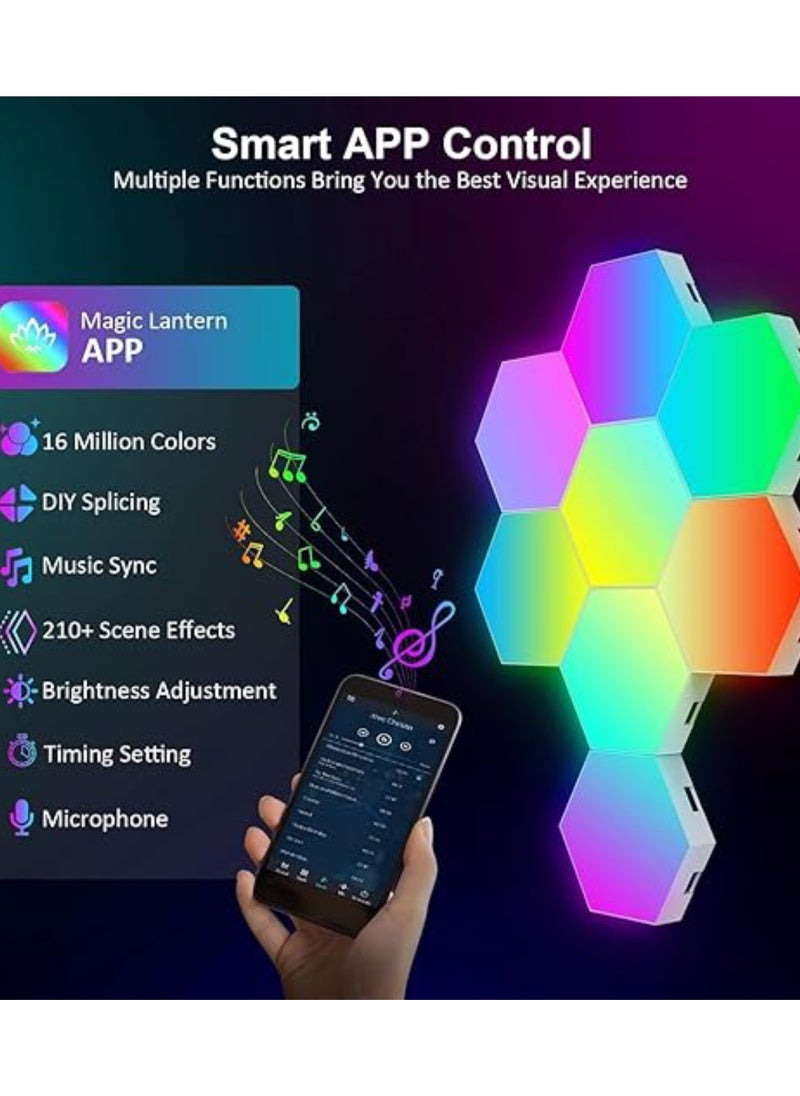 6 Pieces LED Wall Hexagon Lights Remote Control Hex Smart Modular Light Panels Touch Sensitive Modular RGB Colorful Light with USB Power Decoration for Gaming Bedroom Living Room