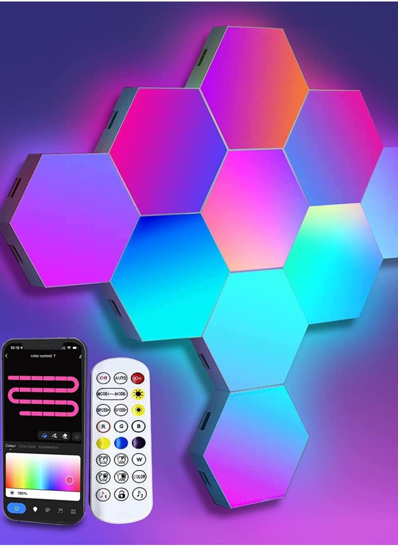 Generic 6 Pieces LED Wall Hexagon Lights Remote Control Hex Smart Modular Light Panels Touch Sensitive Modular RGB Colorful Light with USB Power Decoration for Gaming Bedroom Living Room  - Image 1
