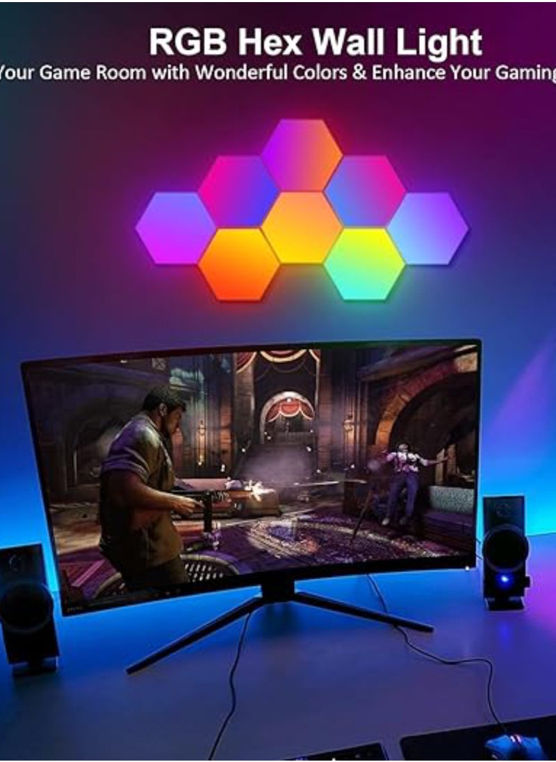 6 Pieces LED Wall Hexagon Lights Remote Control Hex Smart Modular Light Panels Touch Sensitive Modular RGB Colorful Light with USB Power Decoration for Gaming Bedroom Living Room