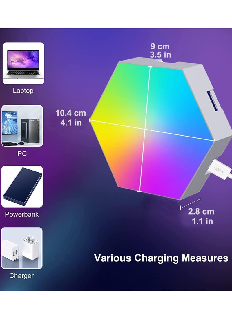 6 Pieces LED Wall Hexagon Lights Remote Control Hex Smart Modular Light Panels Touch Sensitive Modular RGB Colorful Light with USB Power Decoration for Gaming Bedroom Living Room