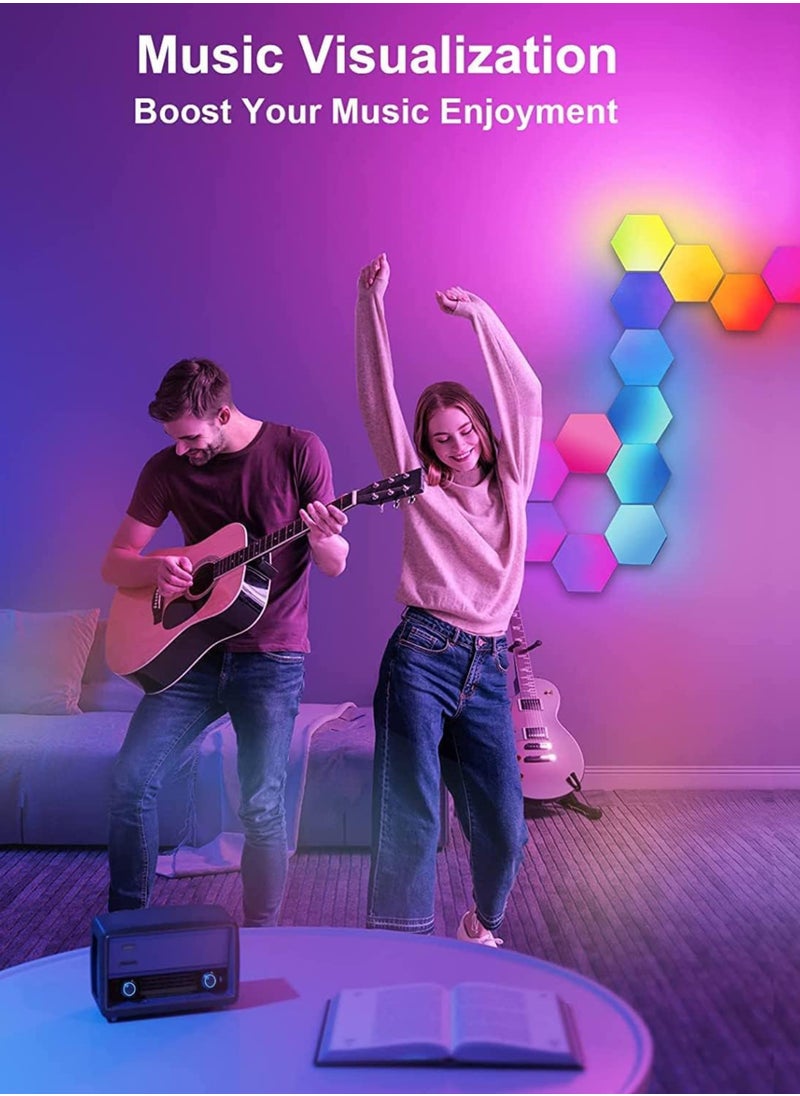 Generic 6 Pieces LED Wall Hexagon Lights Remote Control Hex Smart Modular Light Panels Touch Sensitive Modular RGB Colorful Light with USB Power Decoration for Gaming Bedroom Living Room  - Image 3