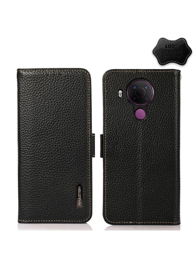 اس-توب جراب هاتف نوكيا 5.4 KHAZNEH من الجلد الطبيعي الليتشي المغناطيسي الجانبي بتقنية RFID - Image 1