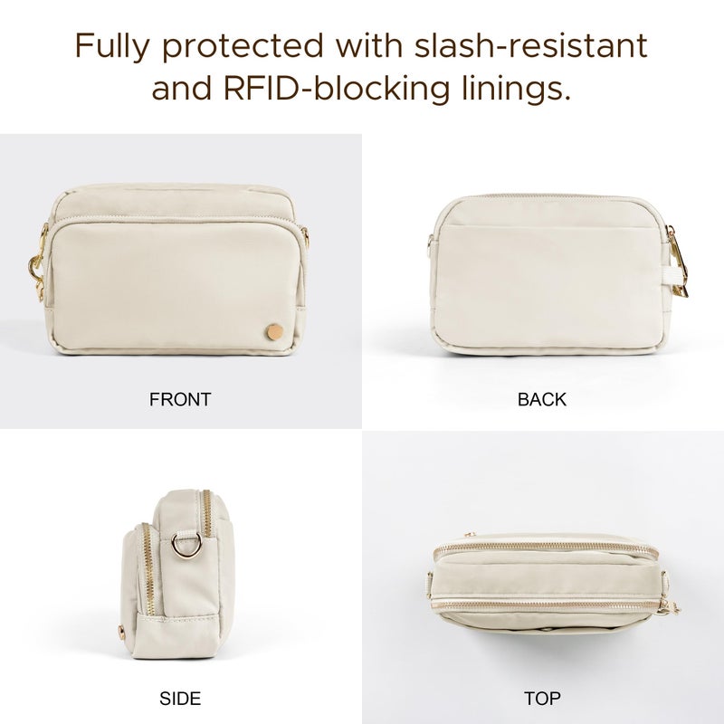 Joryin Anti Theft Crossbody Bag for Women Men, Slash-resistant RFID Blocking Travel Purses, Small Shoulder Bag Handbag, Beige - Image 4