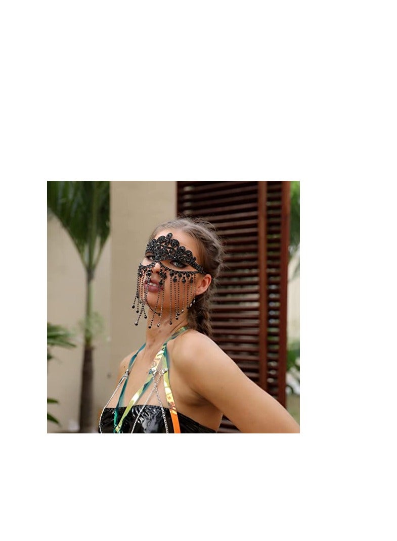 SYOSI Tassel Mask chain for Women Fringe Masquerade Head Chain Rhinestone Face Jewelry for PartyCosplay - Image 3