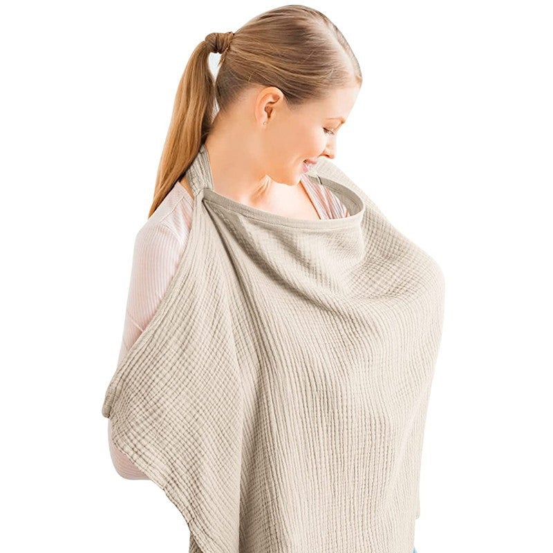 INS Double-layer Pure Cotton Baby Blanket Breastfeeding Cloth Anti-shading Cloth Breastfeeding Cloth Shawl Breastfeeding Coat Khaki (iron buckle)