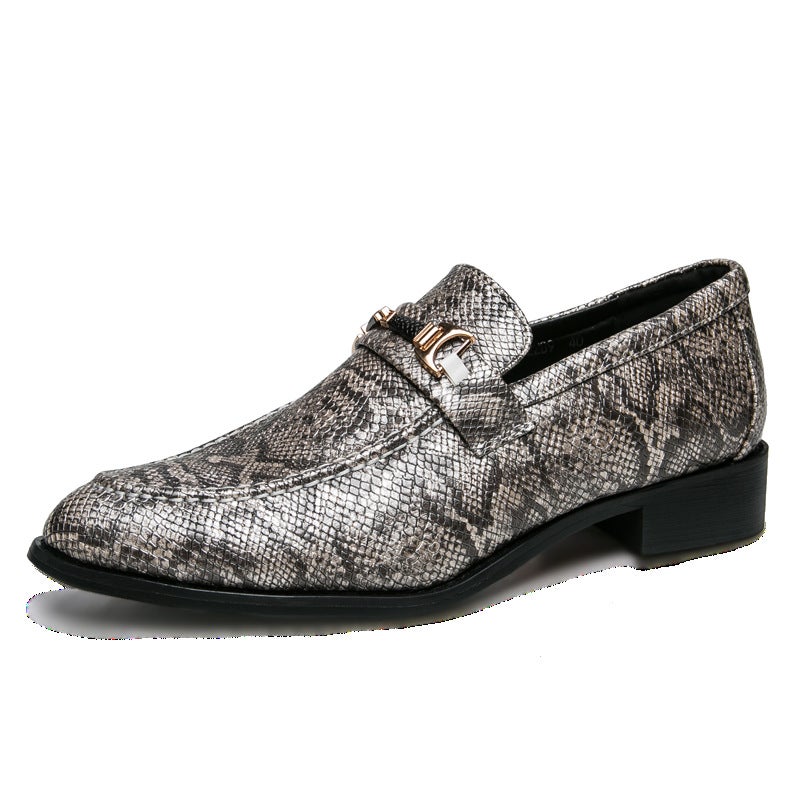 Korean Style Men'S Casual Shoes Boys Small Leather Shoes British Fashion Youth Snakeskin Pattern Internet Celebrant Adhesive Shoes Shoes - Image 1