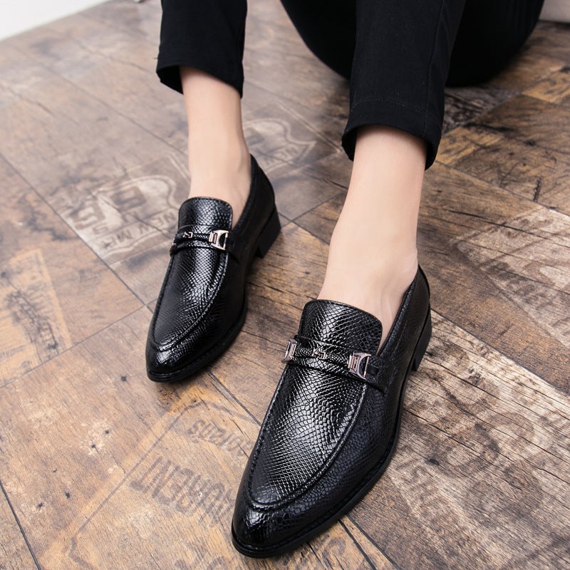 Korean Style Men'S Casual Shoes Boys Small Leather Shoes British Fashion Youth Snakeskin Pattern Internet Celebrant Adhesive Shoes Shoes - Image 3