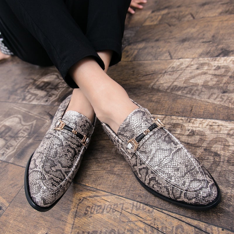 Korean Style Men'S Casual Shoes Boys Small Leather Shoes British Fashion Youth Snakeskin Pattern Internet Celebrant Adhesive Shoes Shoes - Image 4