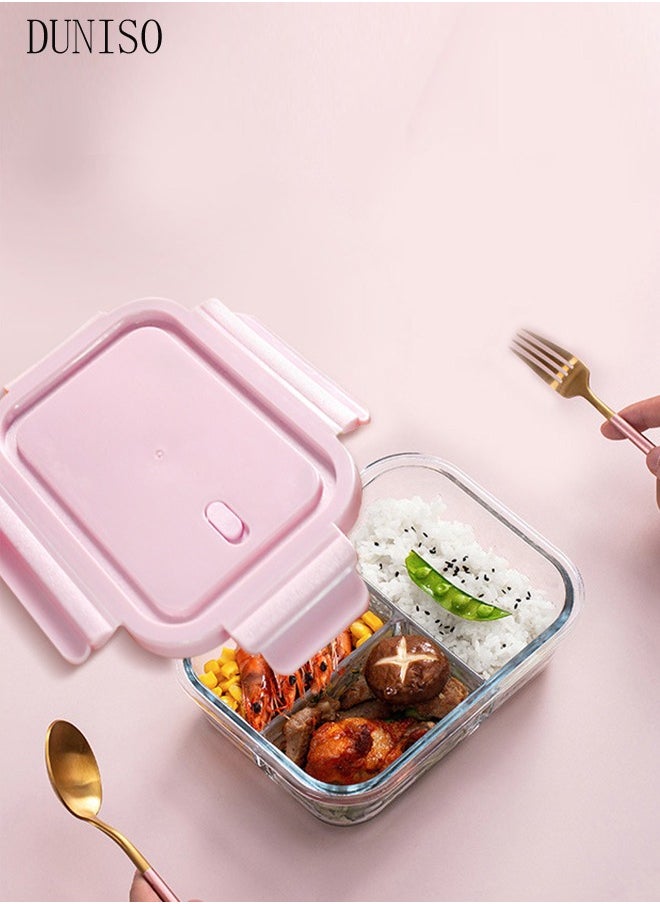 Generic - 3 Pieces Glass Kitchen Meal Preparation Container, Glass Meal Boxes, Glass Bowls 410ml, 680ml, 650ml, Refrigerator Frozen Food Sealed Preservation Box, Microwave Heating Glass Meal Box, Pink Color - Image 1