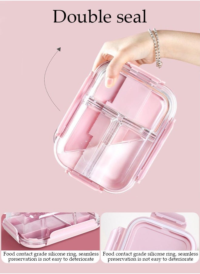 Generic - 3 Pieces Glass Kitchen Meal Preparation Container, Glass Meal Boxes, Glass Bowls 410ml, 680ml, 650ml, Refrigerator Frozen Food Sealed Preservation Box, Microwave Heating Glass Meal Box, Pink Color - Image 1