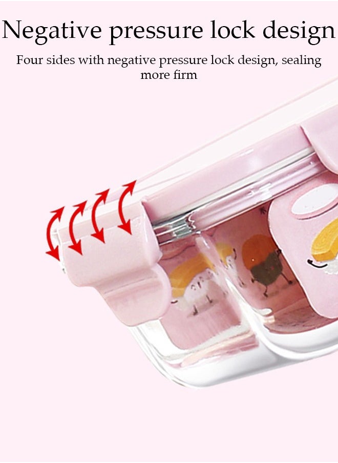 Generic - 3 Pieces Glass Kitchen Meal Preparation Container, Glass Meal Boxes, Glass Bowls 410ml, 680ml, 650ml, Refrigerator Frozen Food Sealed Preservation Box, Microwave Heating Glass Meal Box, Pink Color - Image 1