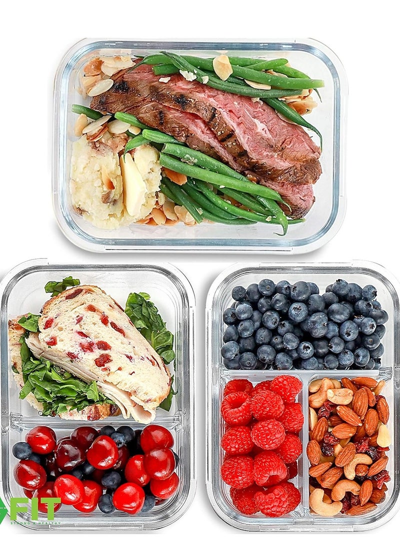 Generic - 3 Pieces Glass Kitchen Meal Preparation Container, Glass Meal Boxes, Glass Bowls 410ml, 680ml, 650ml, Refrigerator Frozen Food Sealed Preservation Box, Microwave Heating Glass Meal Box, Pink Color - Image 1