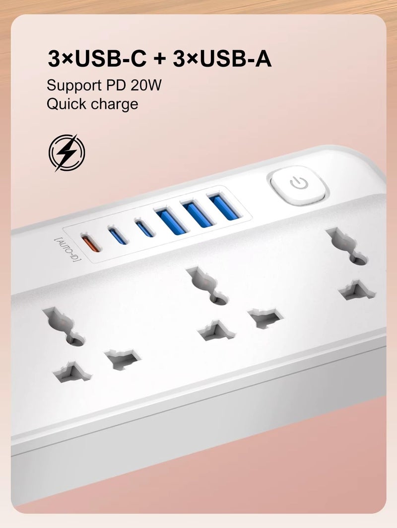 LDNIO sc5614 power strip surge protector with 5 ac outlets and 6 usb charging ports 2m long extension cord for home office white - Image 3