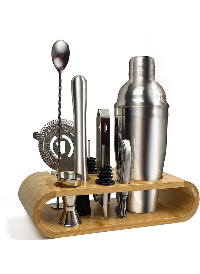 SKY-TOUCH 11 Piece Bar Tool Set With Stylish Bamboo Stand Perfect Home Bartending Kit And Martini Cocktail Shaker Set For An Awesome Drink Mixing Experience - Image 1