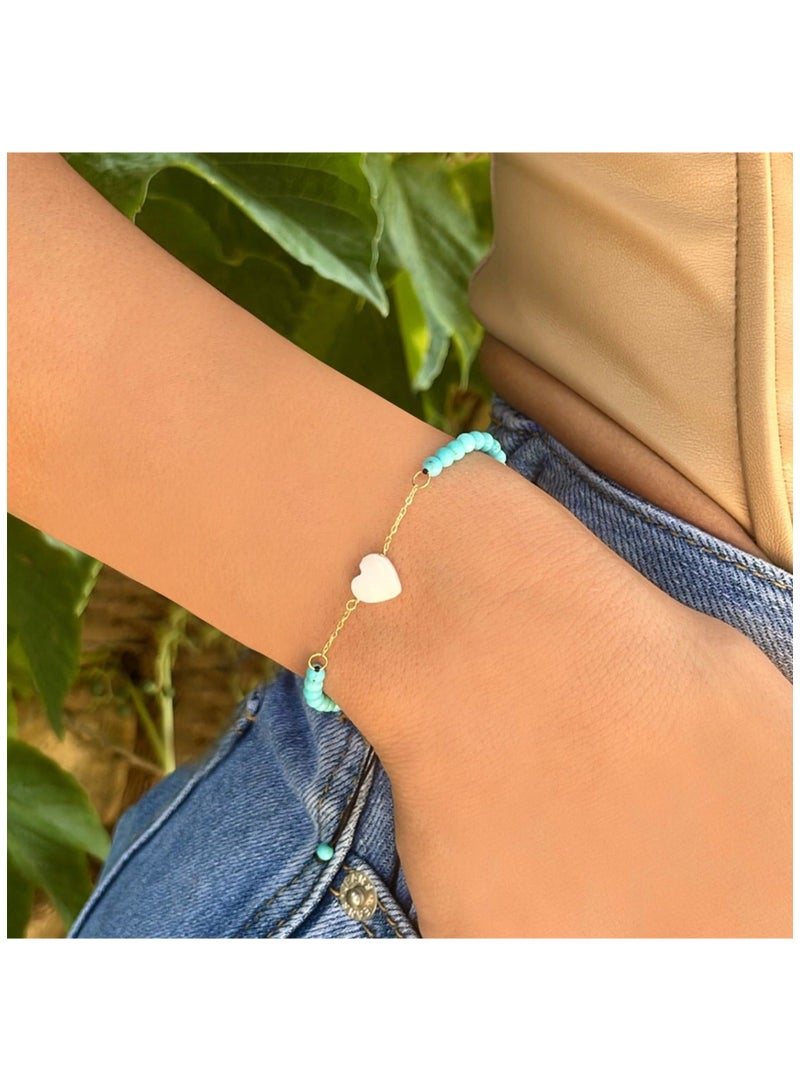 JEWELIVERY JEWELIVERY 18Kt Gold Bracelet with Mother of Pearl Heart – Elegant Design with Timeless Charm, Luxury Gold Jewelry for Special Occasions and Everyday Wear, Adjustable Length - Image 2