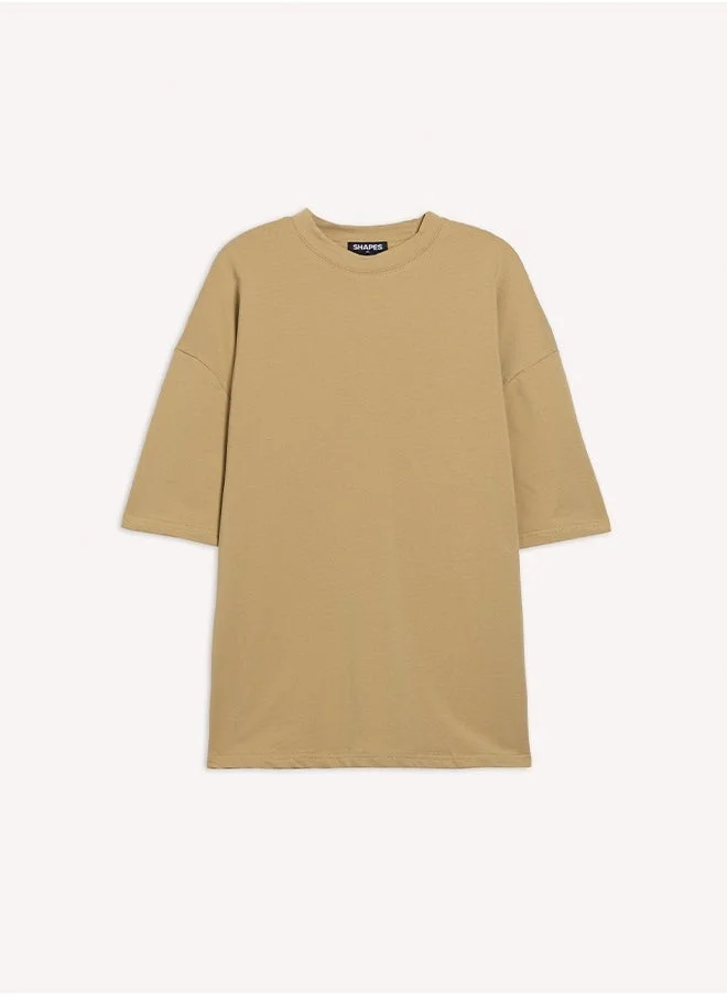 Shapes BEIGE MIDWEIGHT COTTON BLEND T-SHIRT for Men | Best Price UAE
