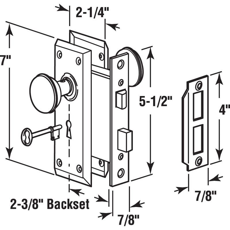 Prime-Line E 2330 Mortise Keyed Lock Set with Satin Nickel Knob â€“ Perfect for Replacing Broken Antique Lock Sets and More, Fits 1-3/8 In.-1-3/4 In. Interior Doors, Satin Nickel (Single Pack) - Image 2
