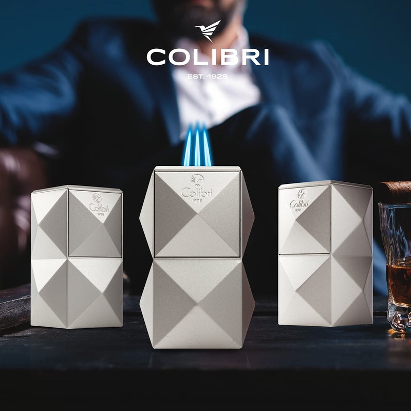 Colibri Quasar Triple Jet Flame Butane Table Lighter, Cigar Enthusiast's Choice with Blue Fuel Window, Adjustable Flame, Non-Slip Base (Silver) - Image 5